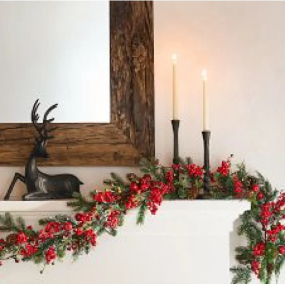 New Pottery Barn Faux Lit Mixed Berries Garland, 5’